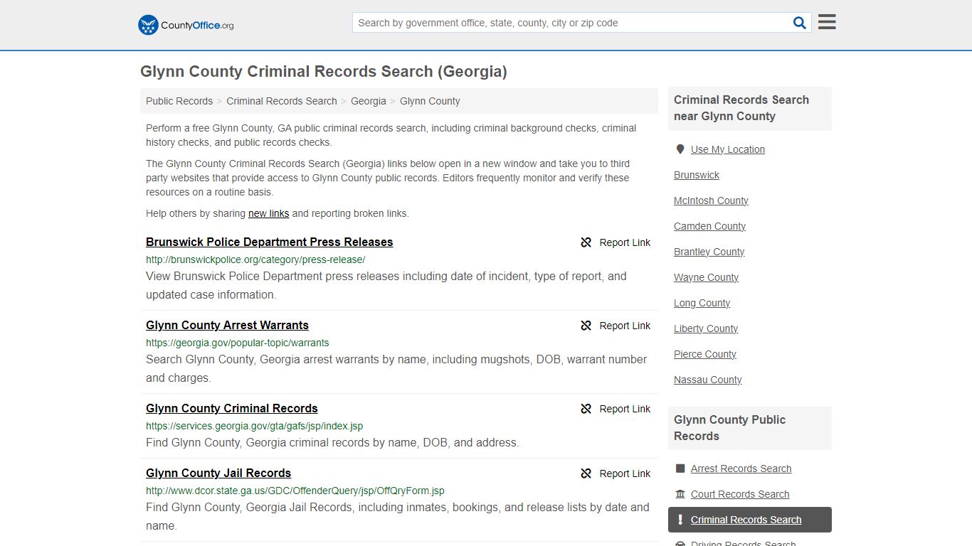 Glynn County Criminal Records Search (Georgia) - County Office